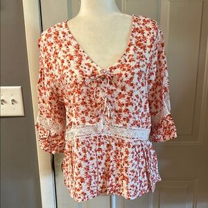 Maurices Red Floral Lace Blouse